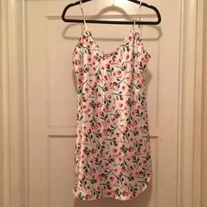 Red and White Floral Nightgown with Spaghetti Straps
